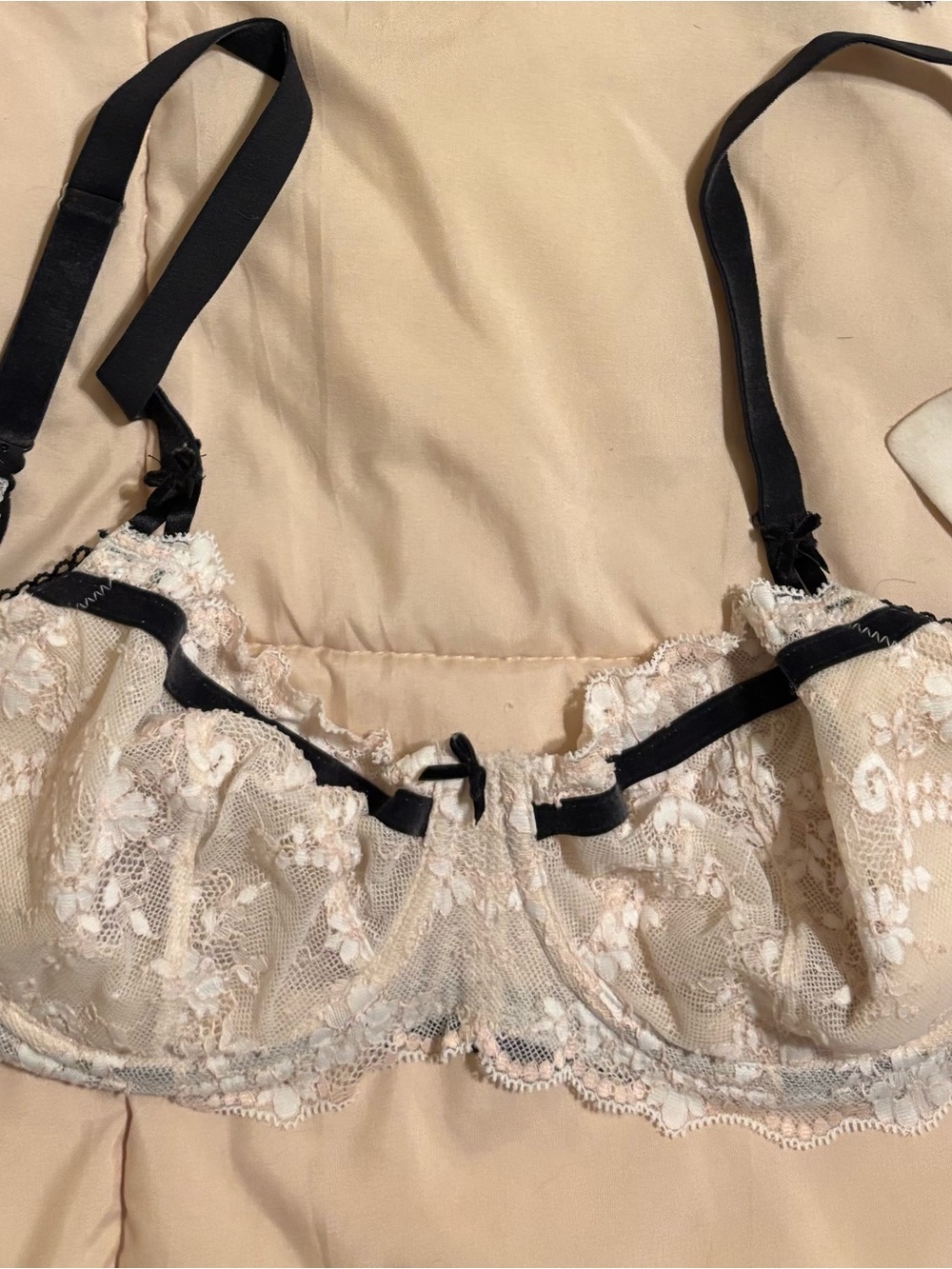Victoria's Secret Cream Lace Balconette Bra with Black Trim